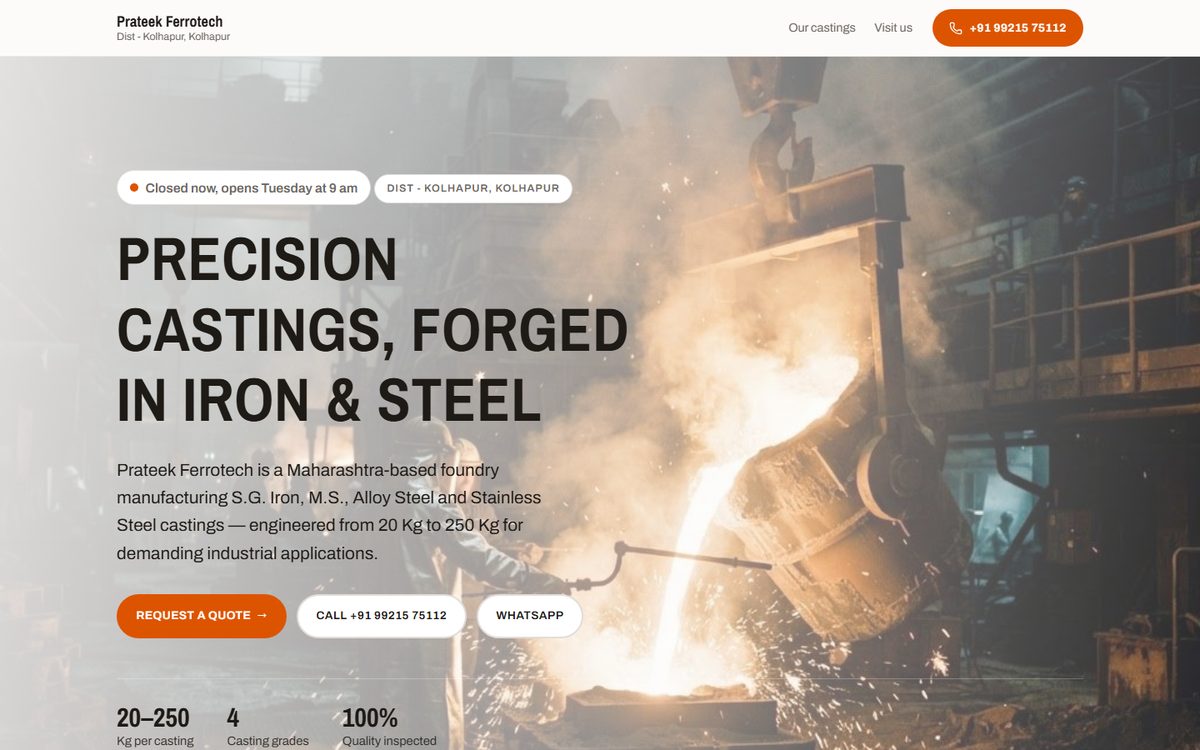 Foundry website with molten metal being poured
